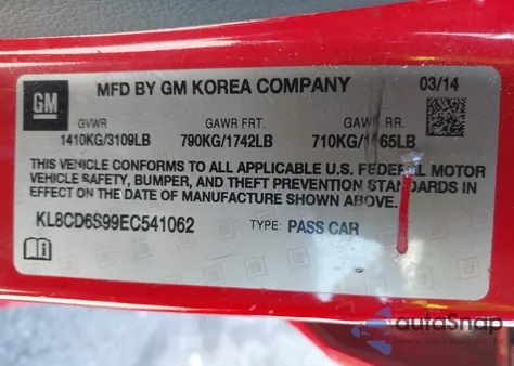 2014 Chevrolet Spark 1Lt Auto z USA, uszkodzony, nr VIN KL8CD6S99EC541062